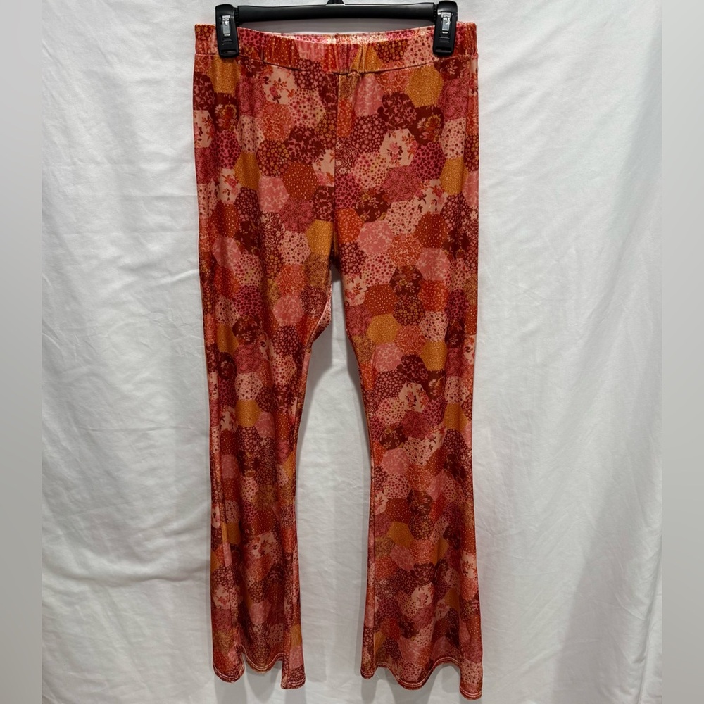 Flare Street Velvet Flare Pant XL Geometric Floral Retro 70 Boho Festival Hippie